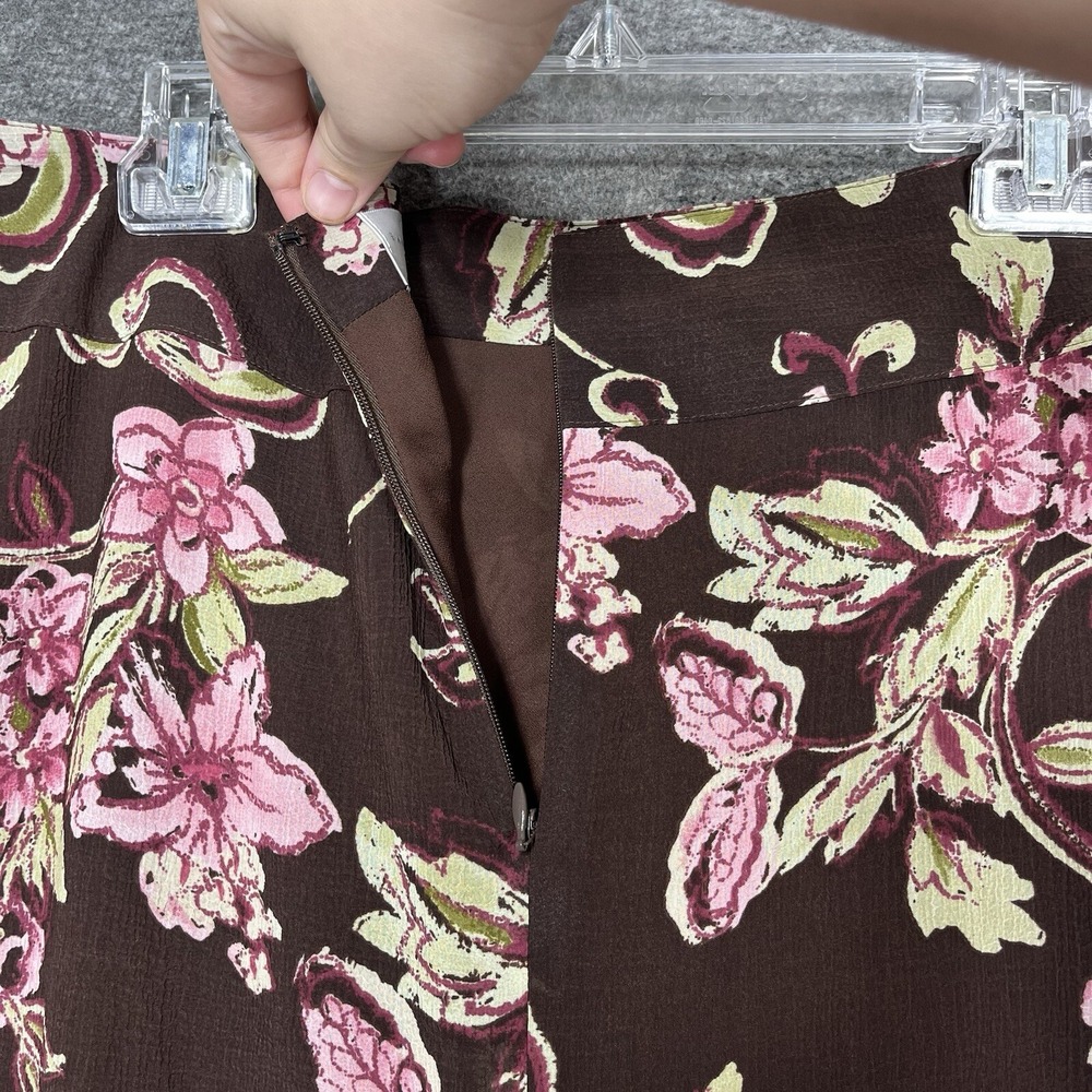 Y2K Emma James Petite Brown Floral Midi Skirt Womens 12 Chiffon Asymmetrical Hem - Picture 12 of 13